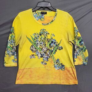 Breeke Womens Van Gogh Blue Iris Arrangement in a Vase Art Image Shirt Size XL